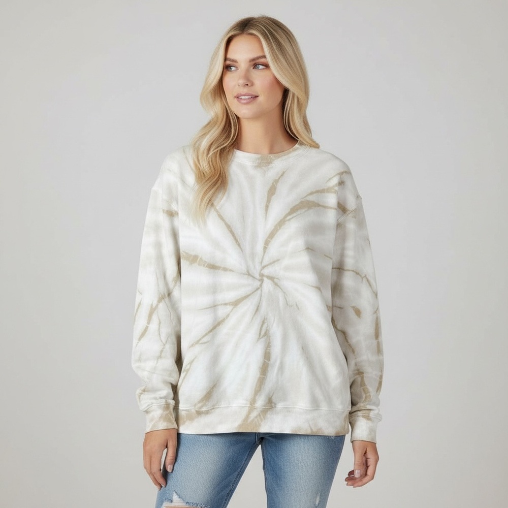 STRUT THIS | Beige White Tie Dye Pullover Sweatshirt